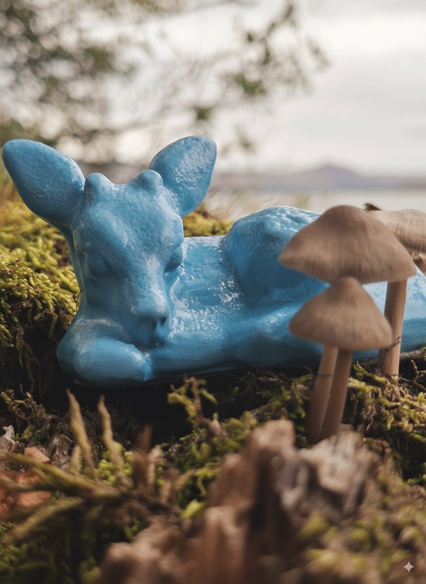 Deer Sculpture With Mushrooms Loch Lomond Scotland
